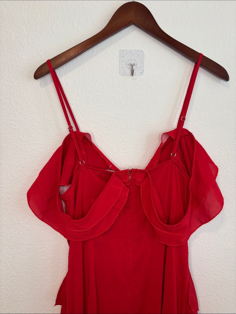 NWT PrettyLittleThing Red Ruffle Dress with Spaghetti Straps Maxi Dress 12 - Picture 9 of 12